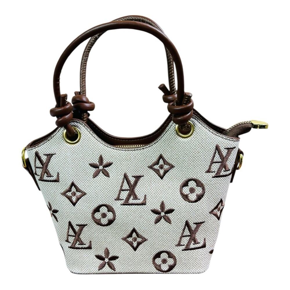 Designer Cream & Beige Monogram Canvas Crossbody Bag - Picture 4 of 12